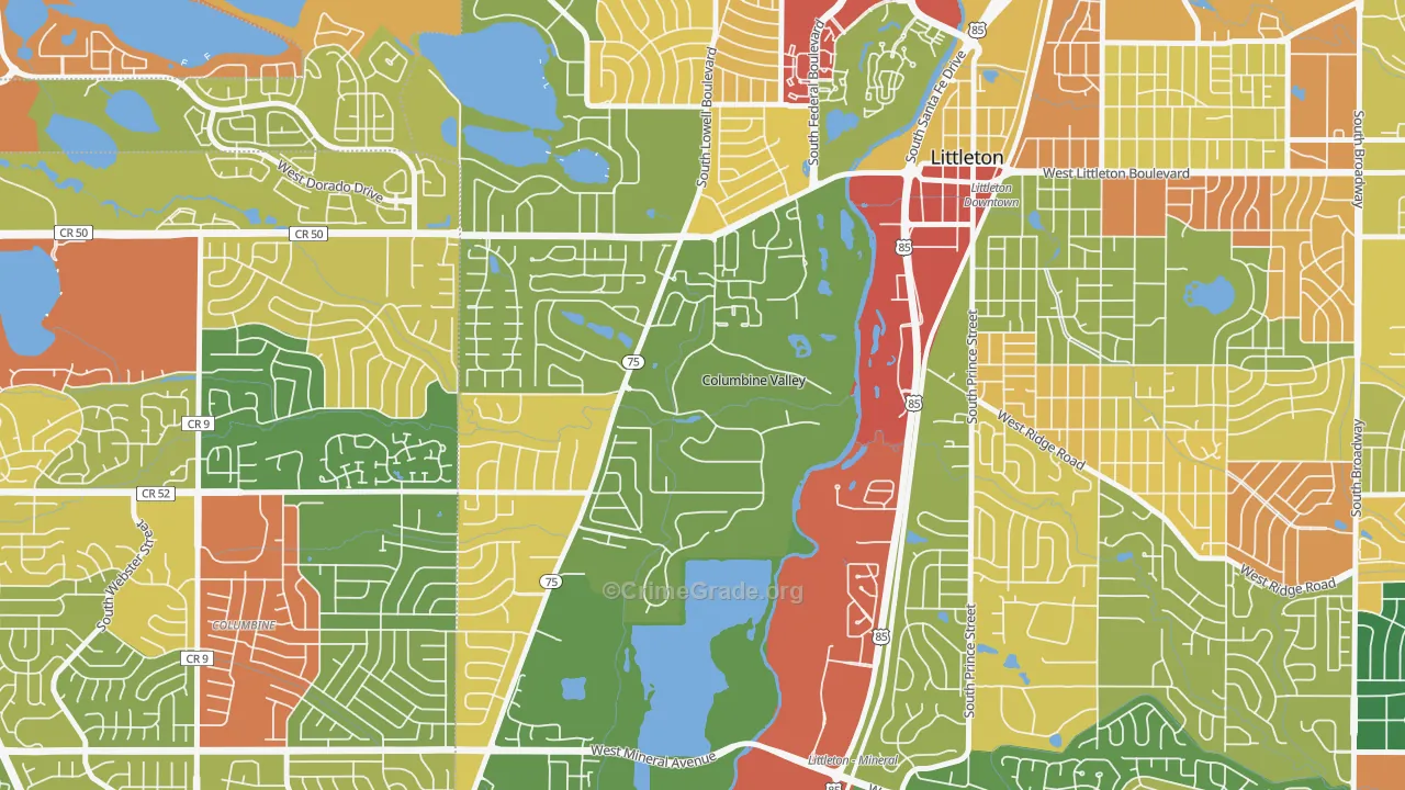 Columbine Valley, CO Map of Robbery Rates