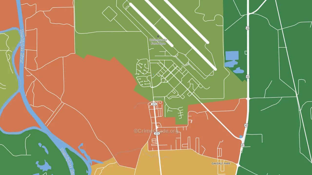 Columbus AFB, MS Map of Robbery Rates