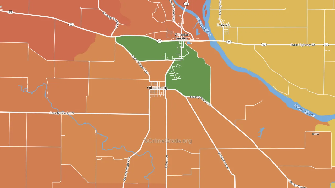 Columbus City, IA Map of Robbery Rates