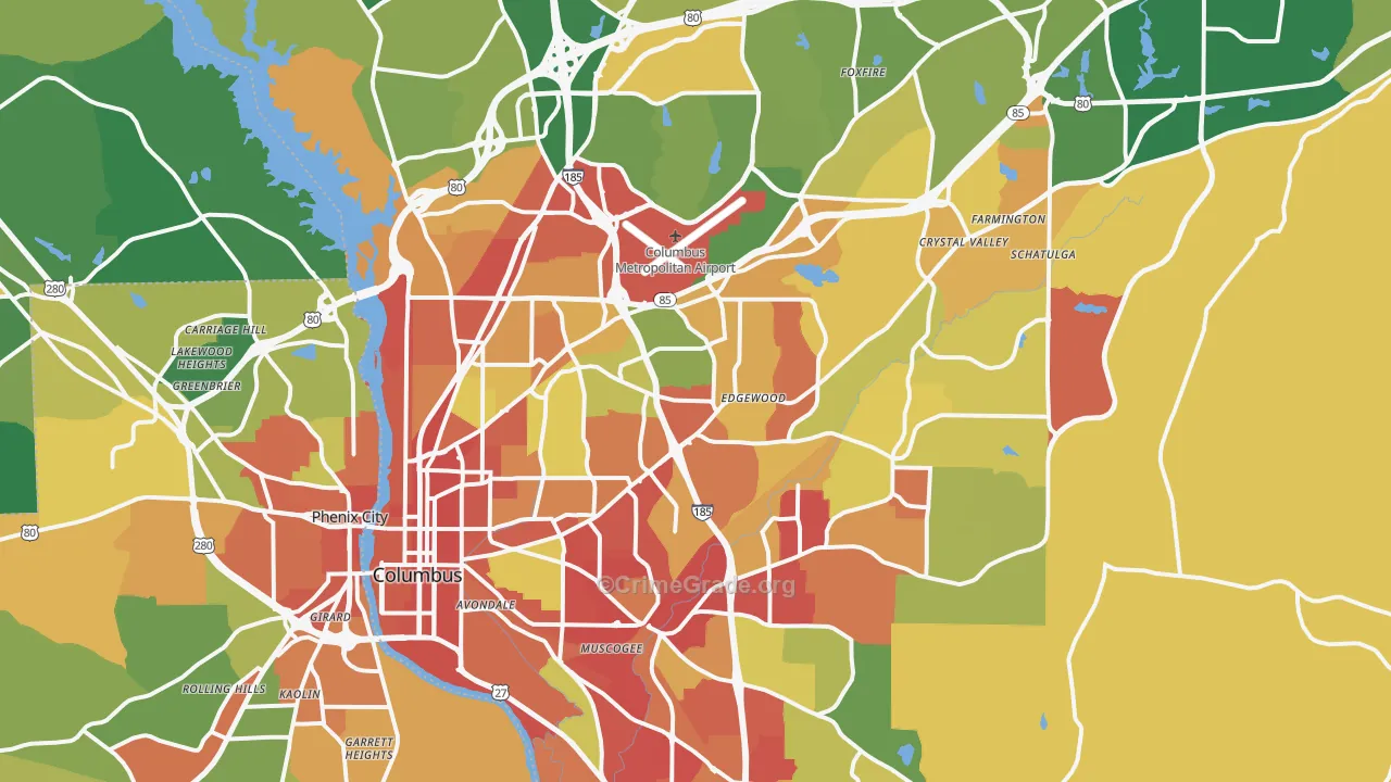 Columbus, GA Map of Robbery Rates