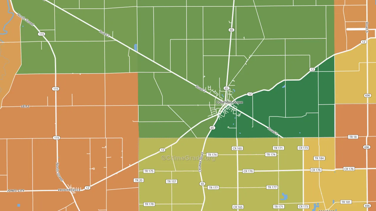 Columbus Grove, OH Map of Robbery Rates