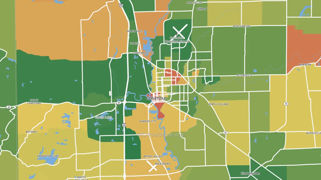 Columbus, IN Map of Robbery Rates