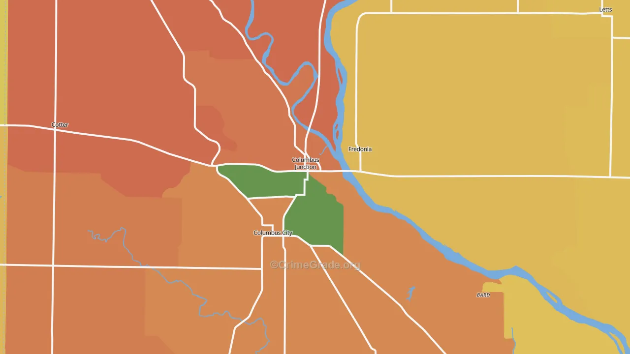 Columbus Junction, IA Map of Robbery Rates