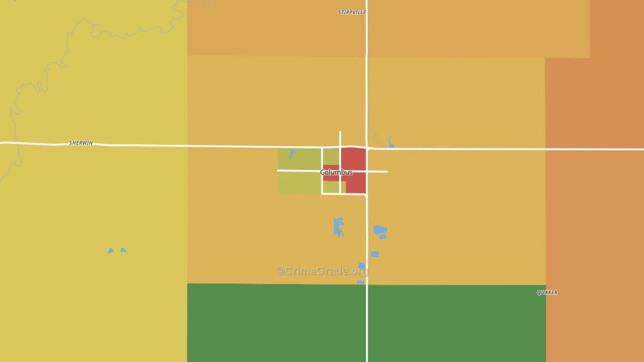 Columbus, KS Map of Robbery Rates