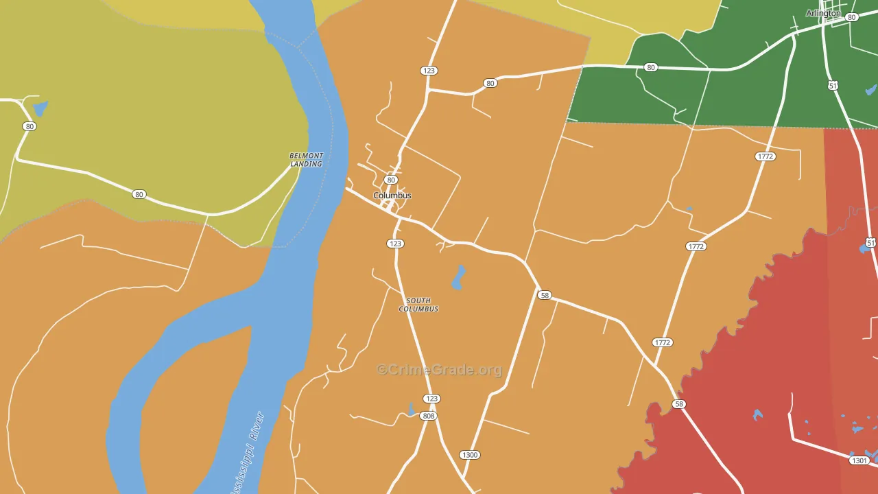 Columbus, KY Map of Robbery Rates