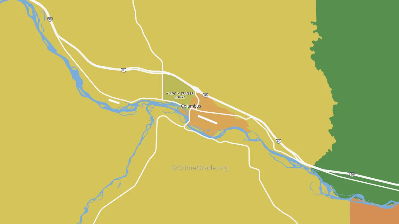 Columbus, MT Map of Robbery Rates