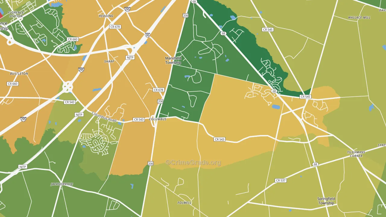 Columbus, NJ Map of Robbery Rates