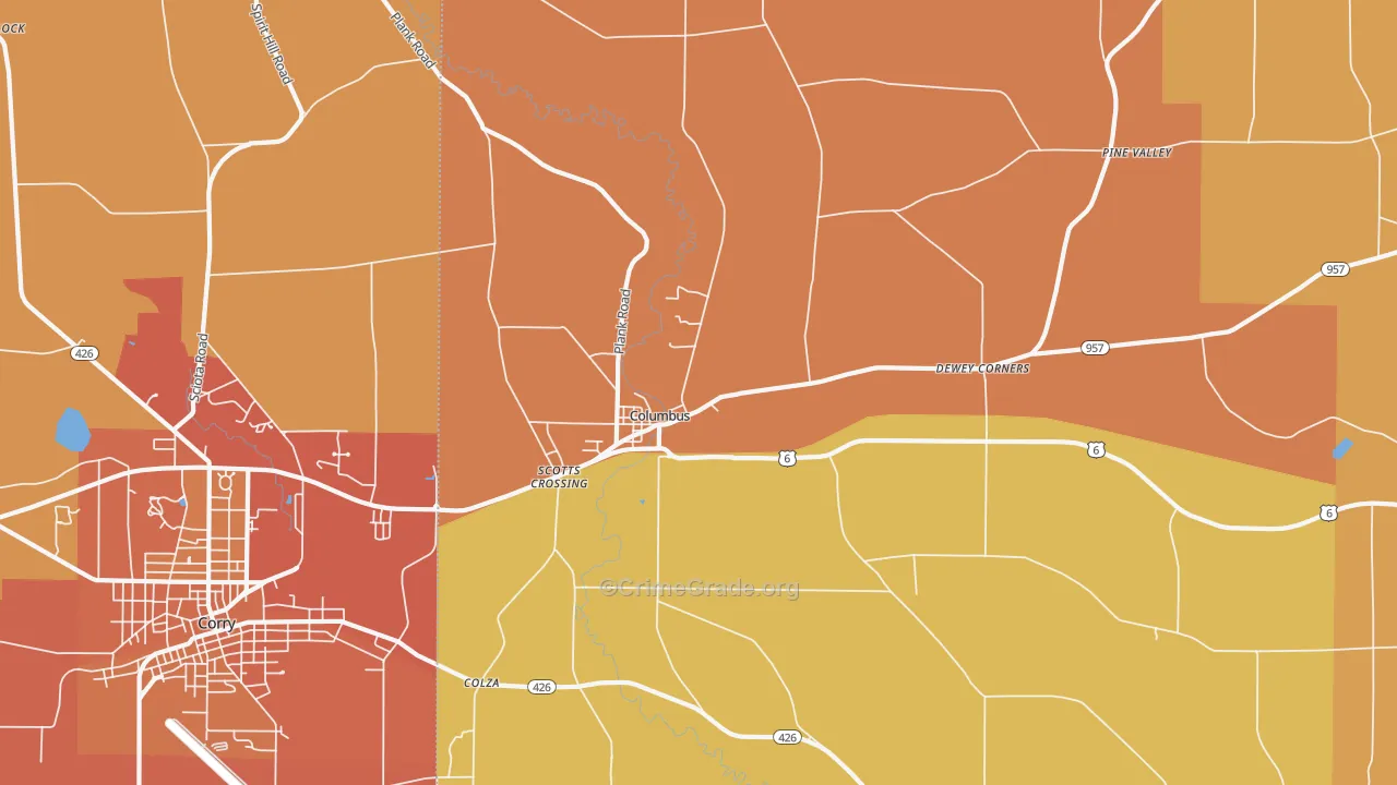 Columbus, PA Map of Robbery Rates