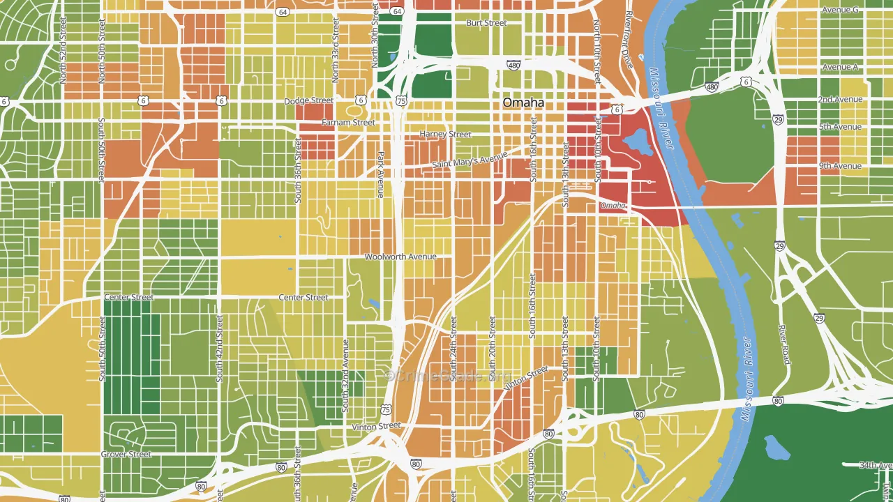Columbus Park, Omaha, NE Map of Robbery Rates
