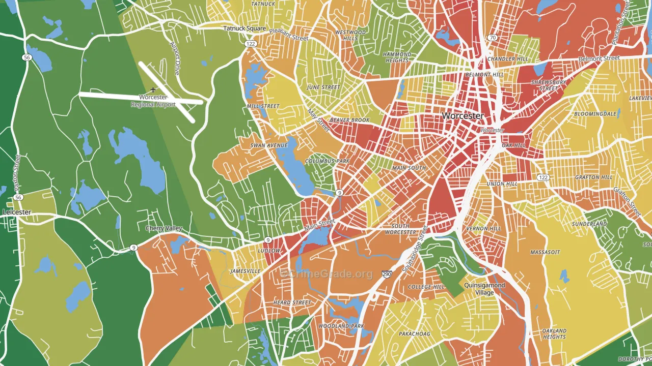 Columbus Park, Worcester, MA Map of Robbery Rates
