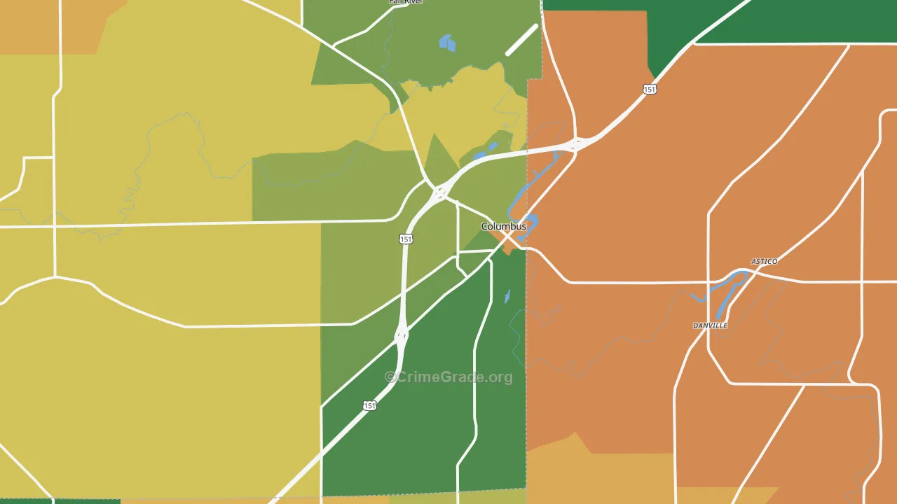Columbus, WI Map of Robbery Rates
