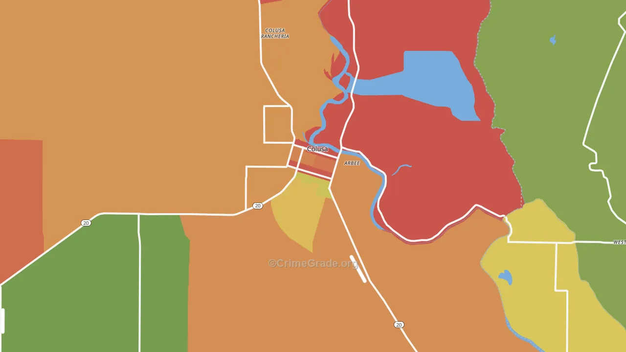 Colusa, CA Map of Robbery Rates