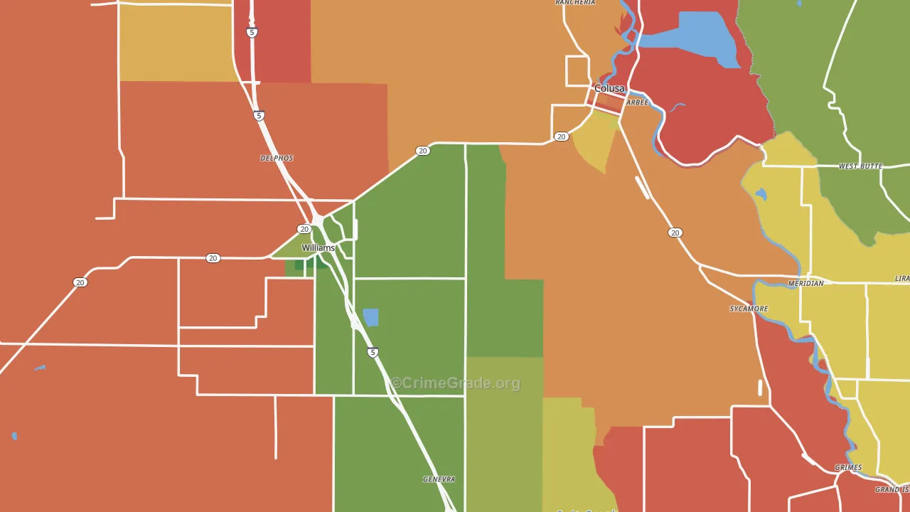 Colusa County, CA Map of Robbery Rates