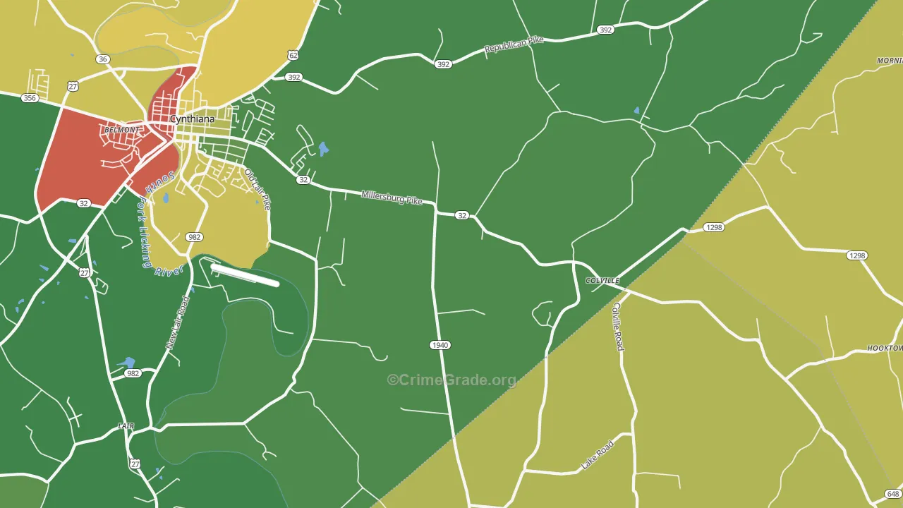 Colville, KY Map of Robbery Rates