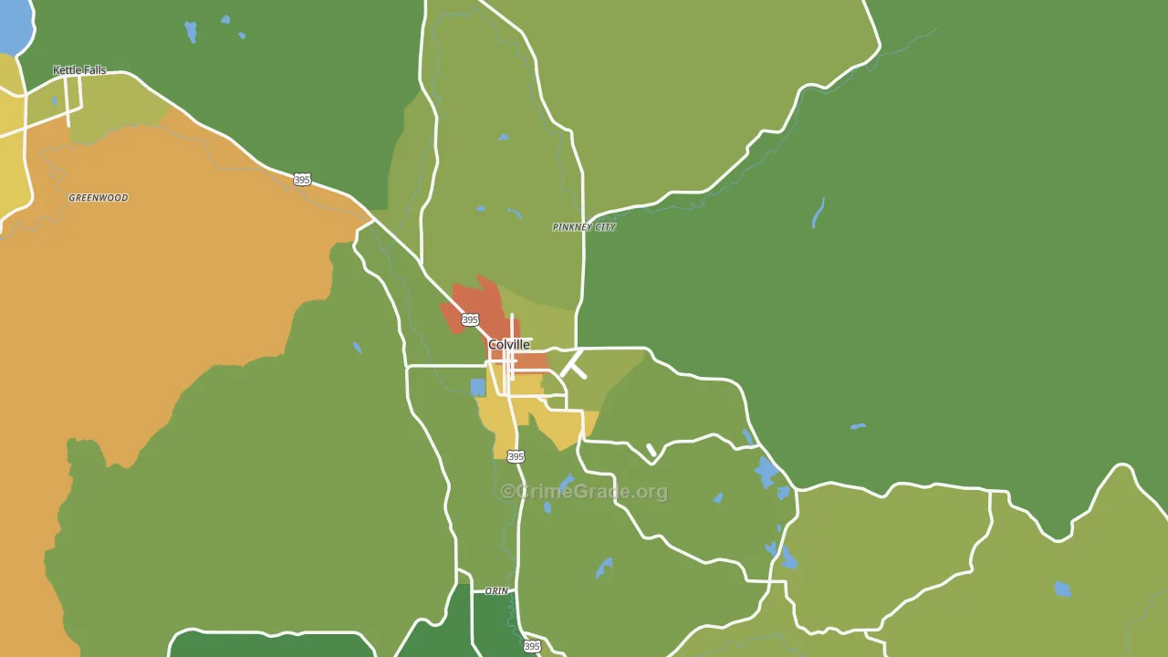 Colville, WA Map of Robbery Rates