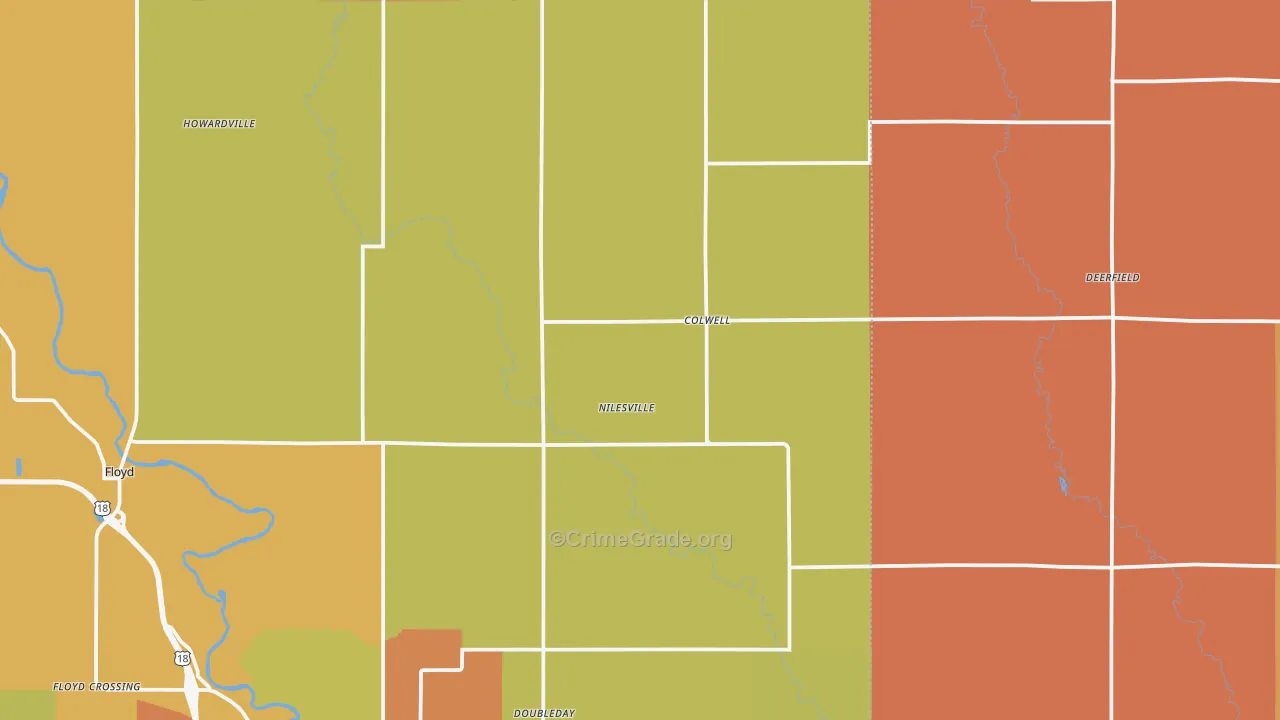 Colwell, IA Map of Robbery Rates