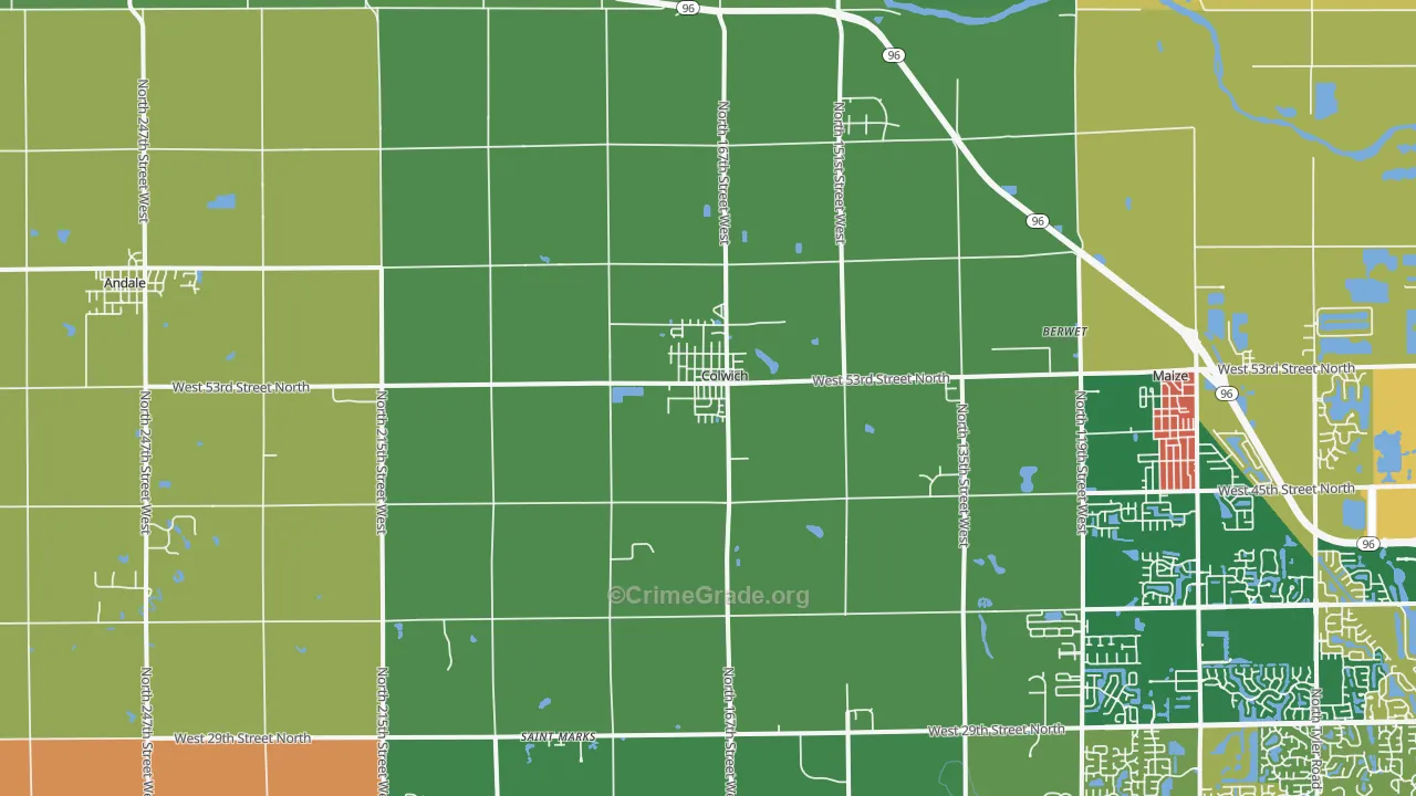 Colwich, KS Map of Robbery Rates