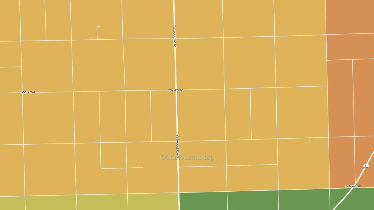 Colwood, MI Map of Robbery Rates