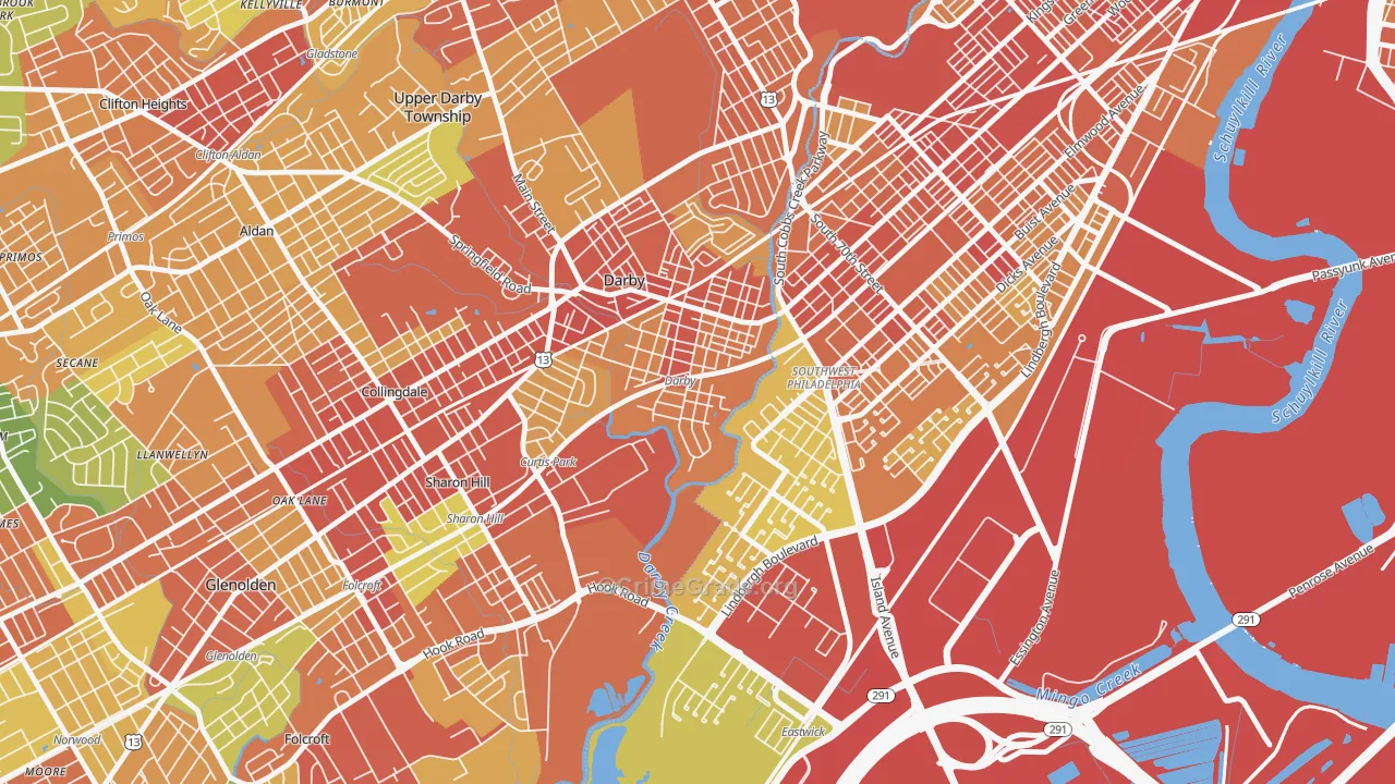 Colwyn, PA Map of Robbery Rates