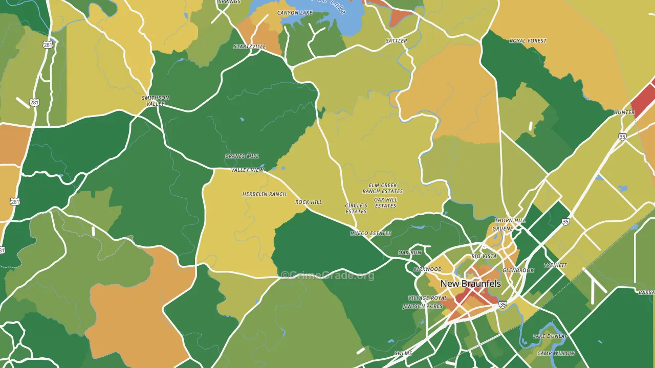 Comal County, TX Map of Robbery Rates