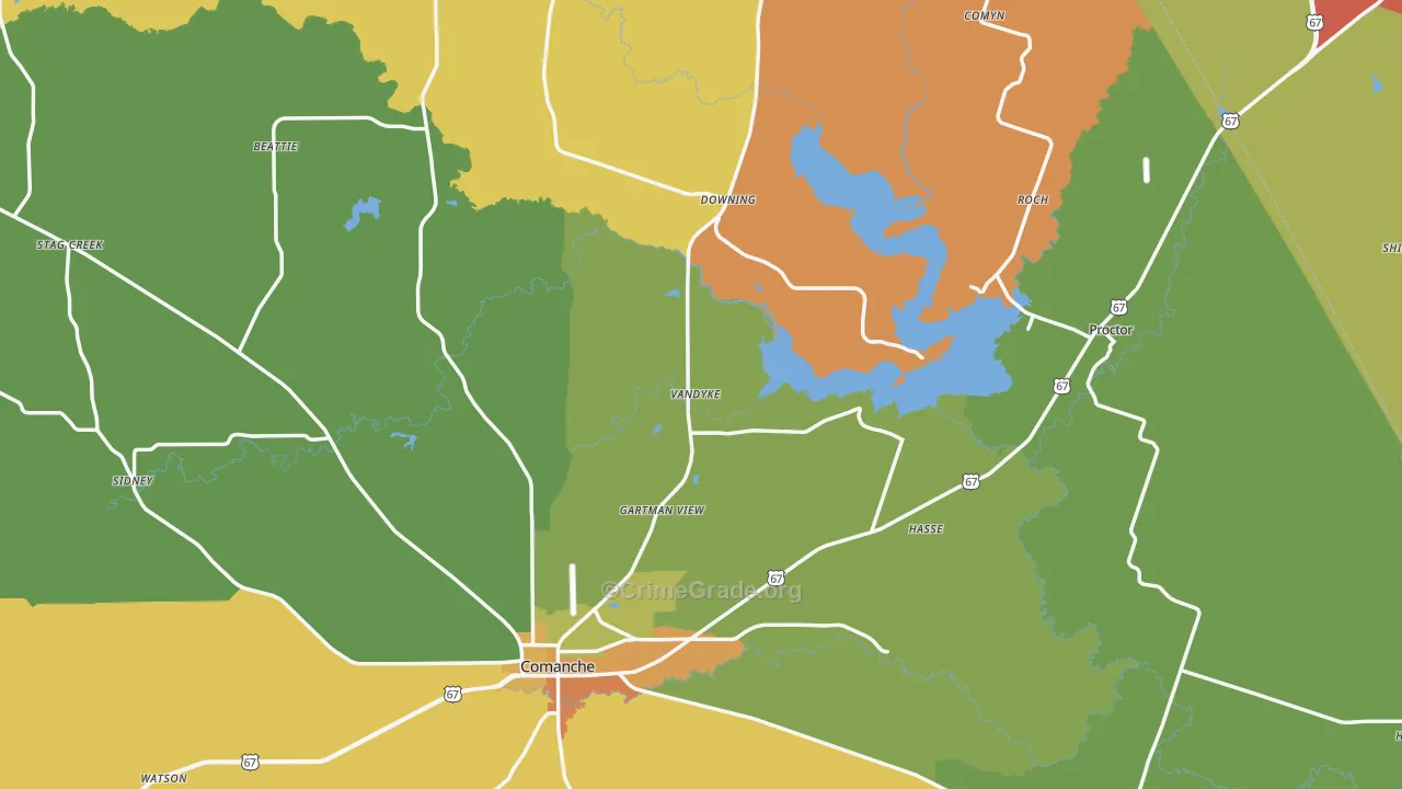 Comanche County, TX Map of Robbery Rates