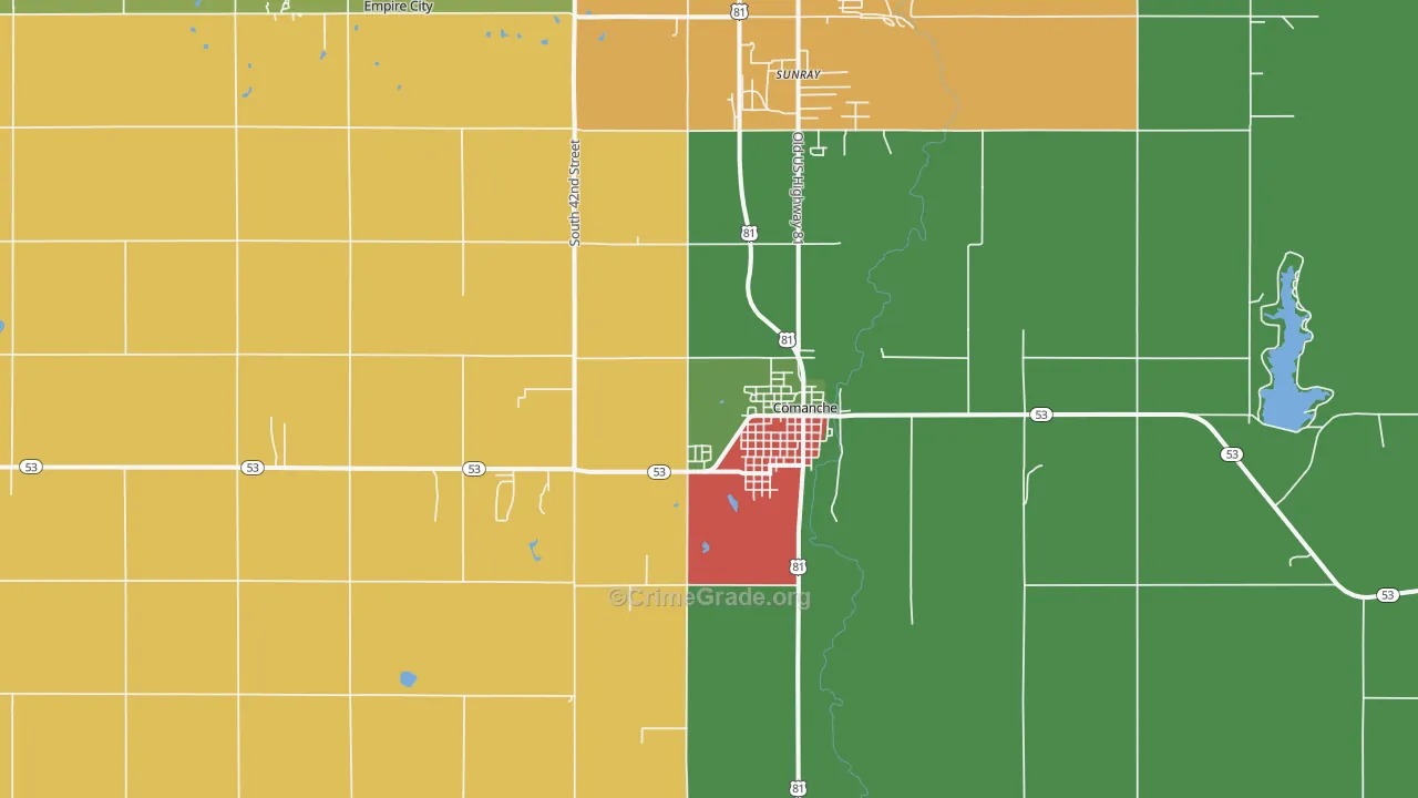 Comanche, OK Map of Robbery Rates