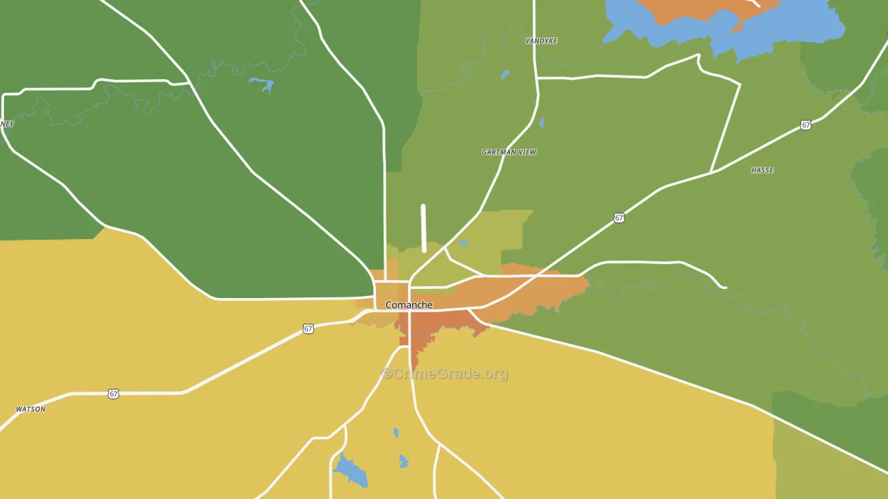 Comanche, TX Map of Robbery Rates
