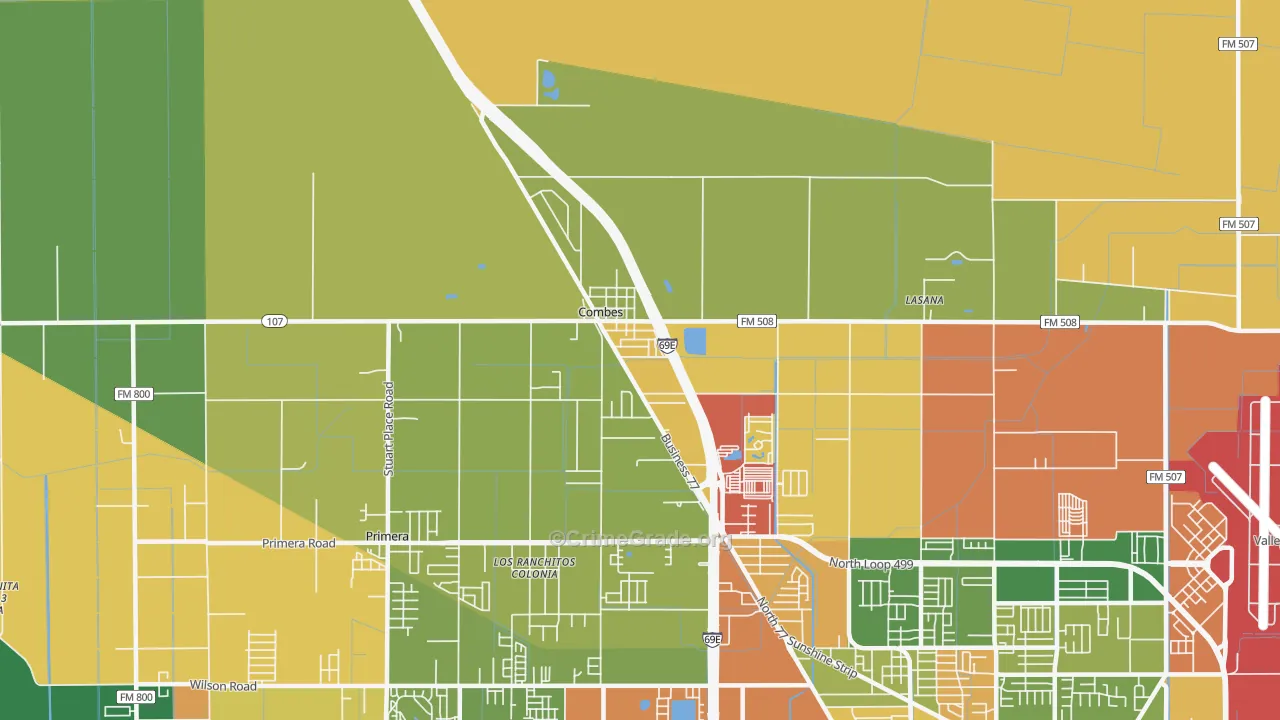 Combes, TX Map of Robbery Rates