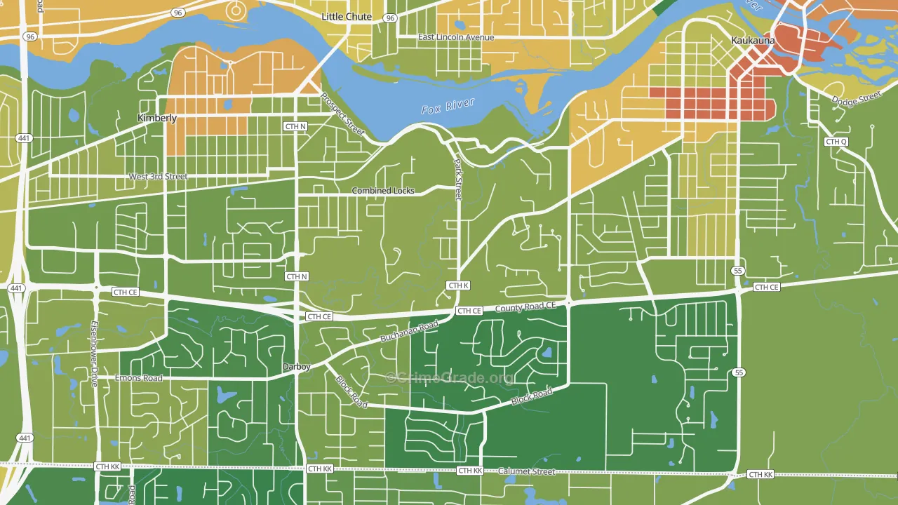 Combined Locks, WI Map of Robbery Rates