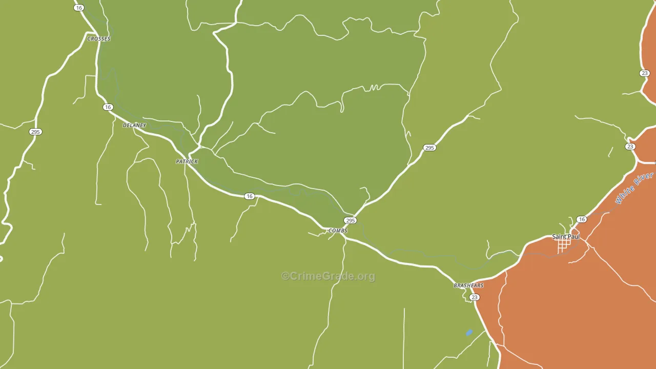 Combs, AR Map of Robbery Rates