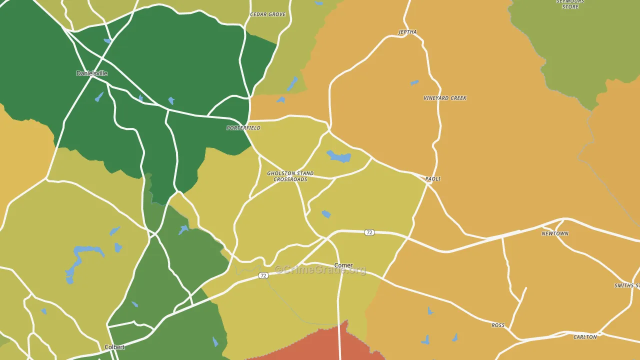 Comer, GA Map of Robbery Rates