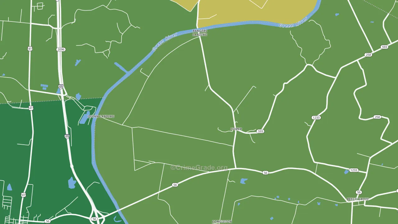 Comer, KY Map of Robbery Rates