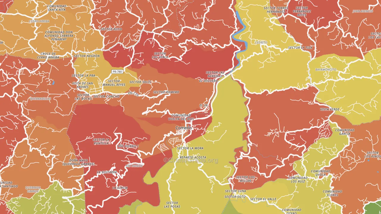 Comerio Municipio, PR Map of Robbery Rates