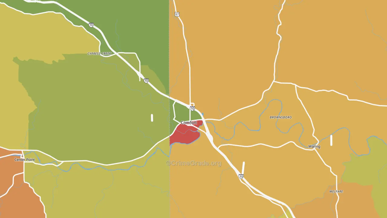 Comfort, TX Map of Robbery Rates