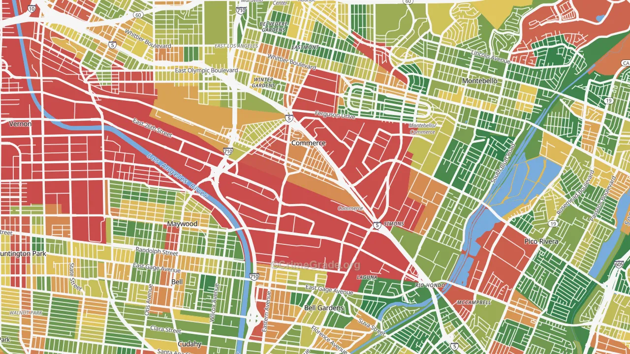 Commerce, CA Map of Robbery Rates