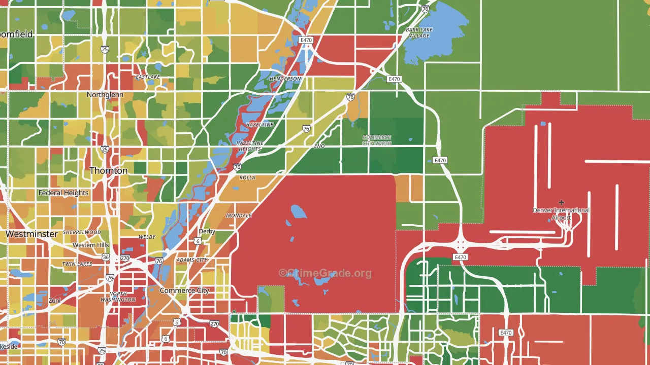 Commerce City, CO Map of Robbery Rates