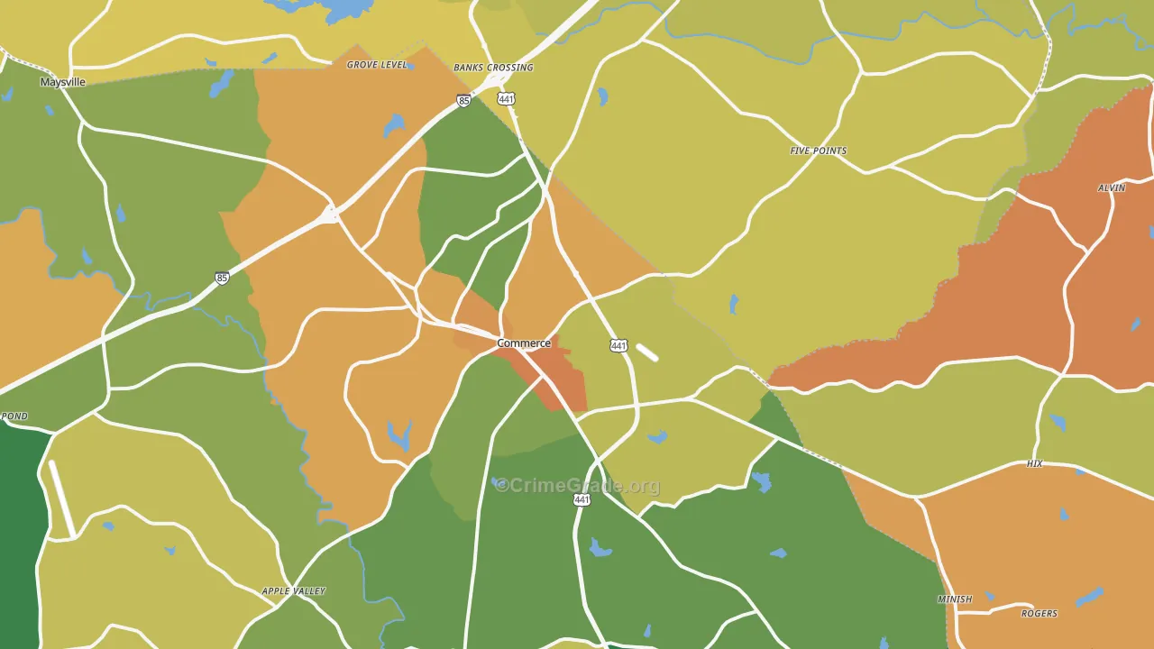 Commerce, GA Map of Robbery Rates