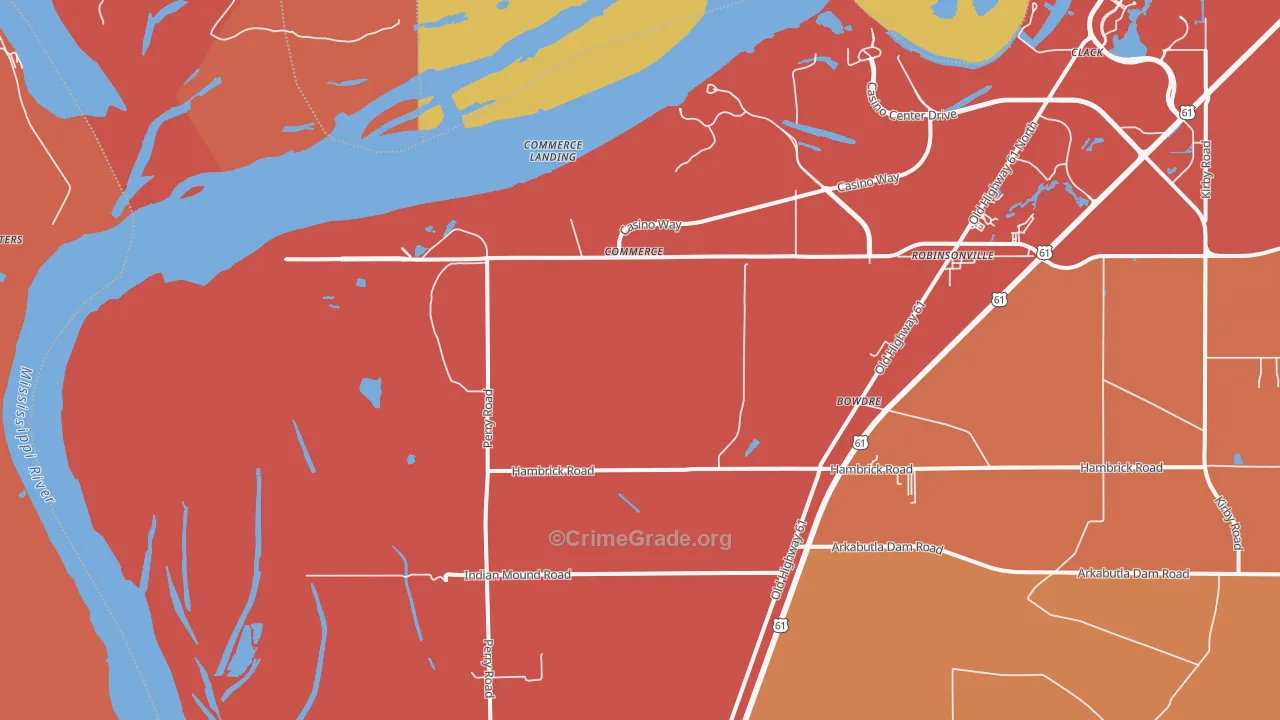 Commerce, MS Map of Robbery Rates