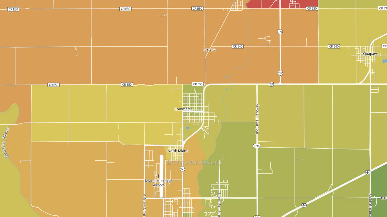 Commerce, OK Map of Robbery Rates