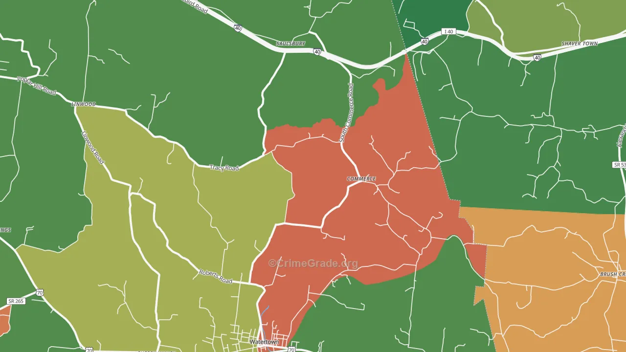 Commerce, TN Map of Robbery Rates