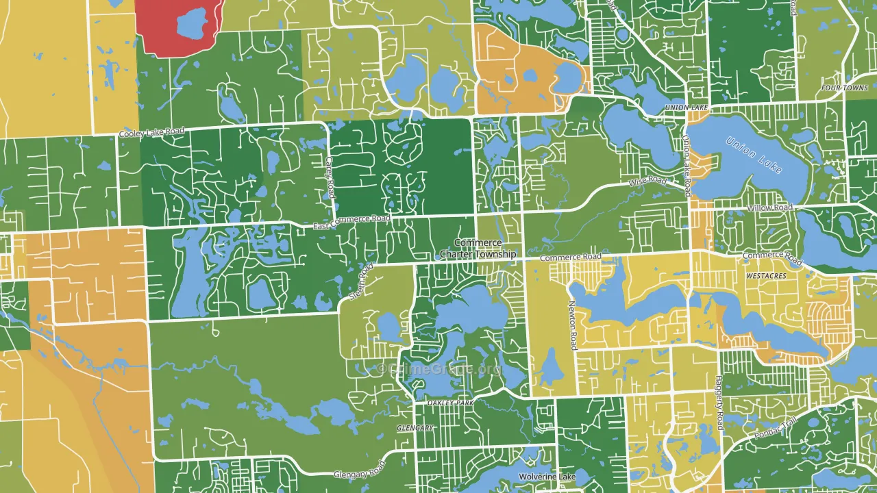 Commerce Township, MI Map of Robbery Rates