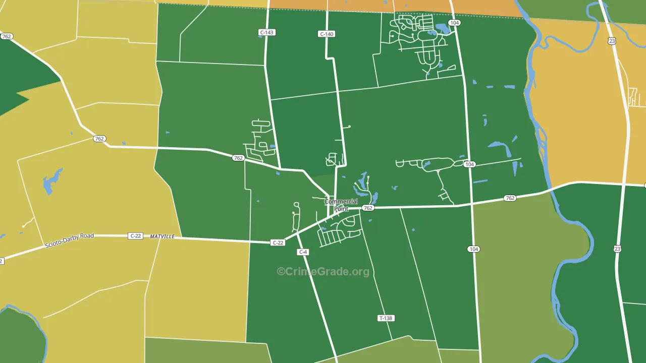 Commercial Point, OH Map of Robbery Rates