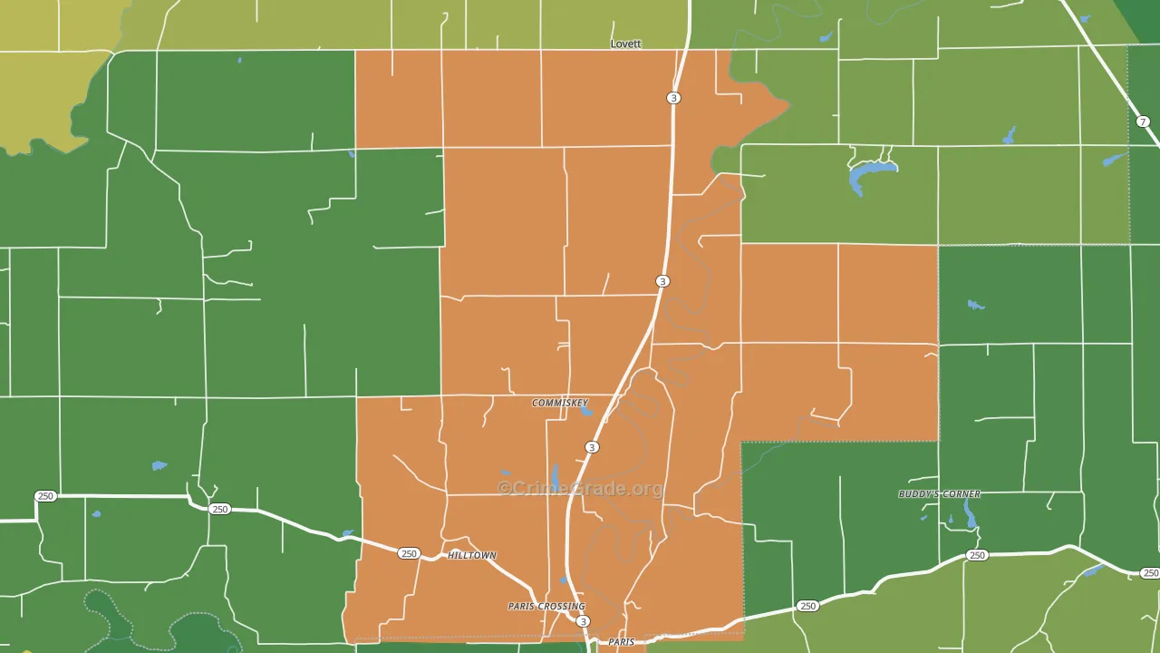 Commiskey, IN Map of Robbery Rates