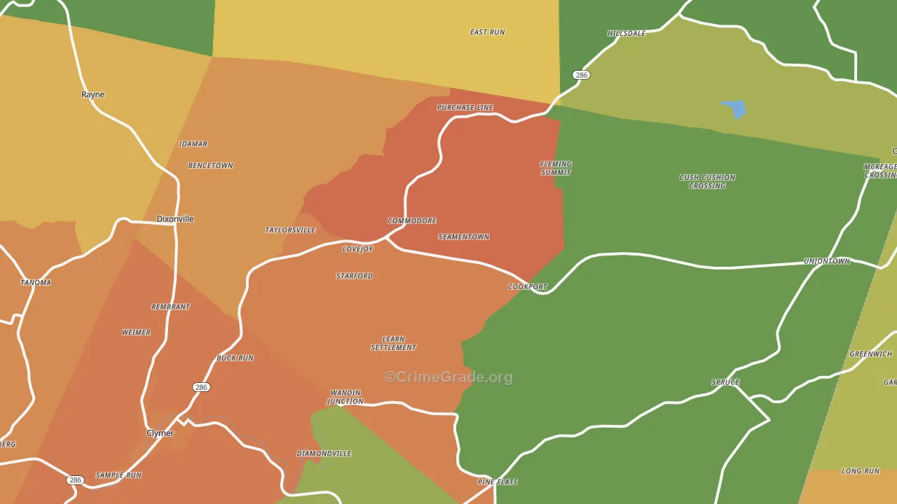 Commodore, PA Map of Robbery Rates