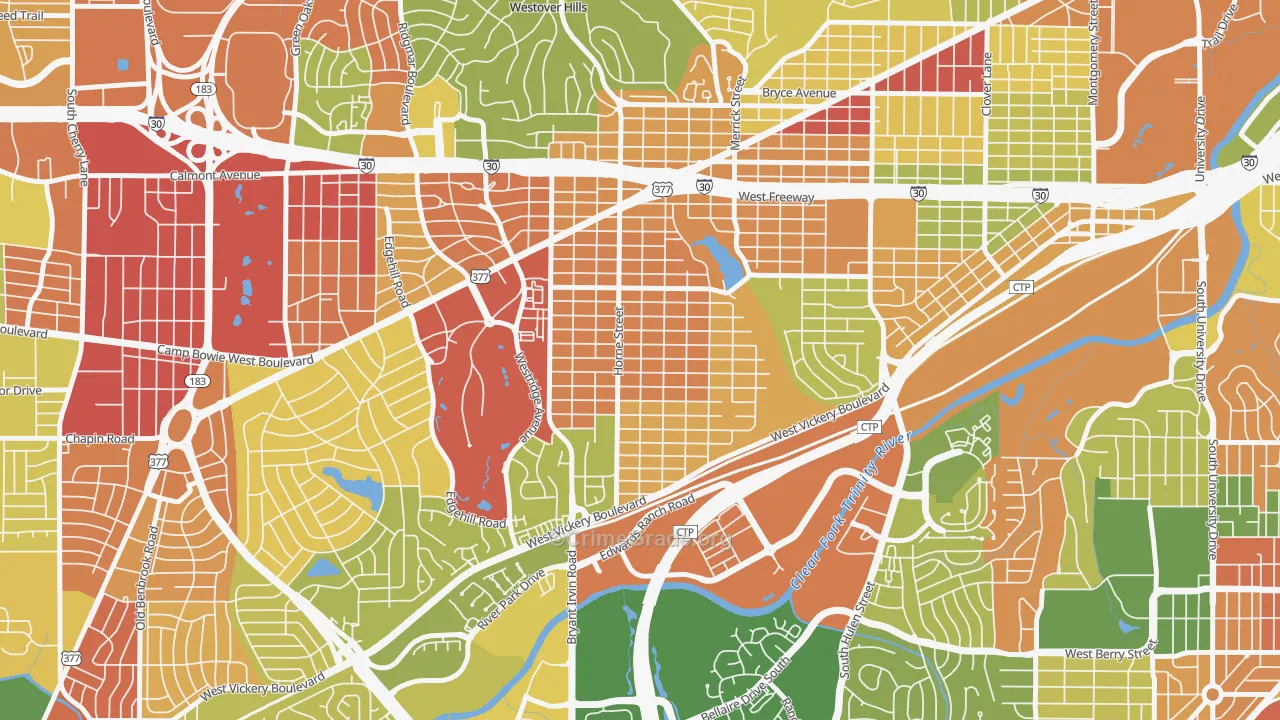 Como, Fort Worth, TX Map of Robbery Rates