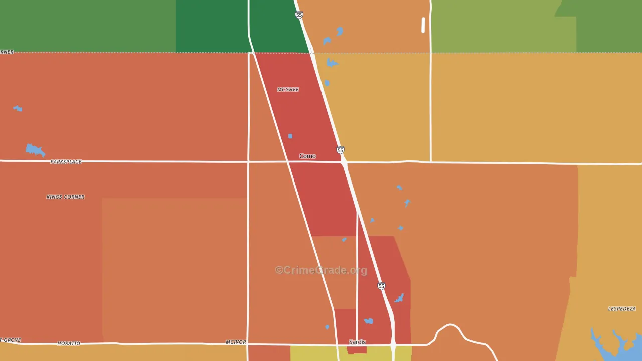 Como, MS Map of Robbery Rates