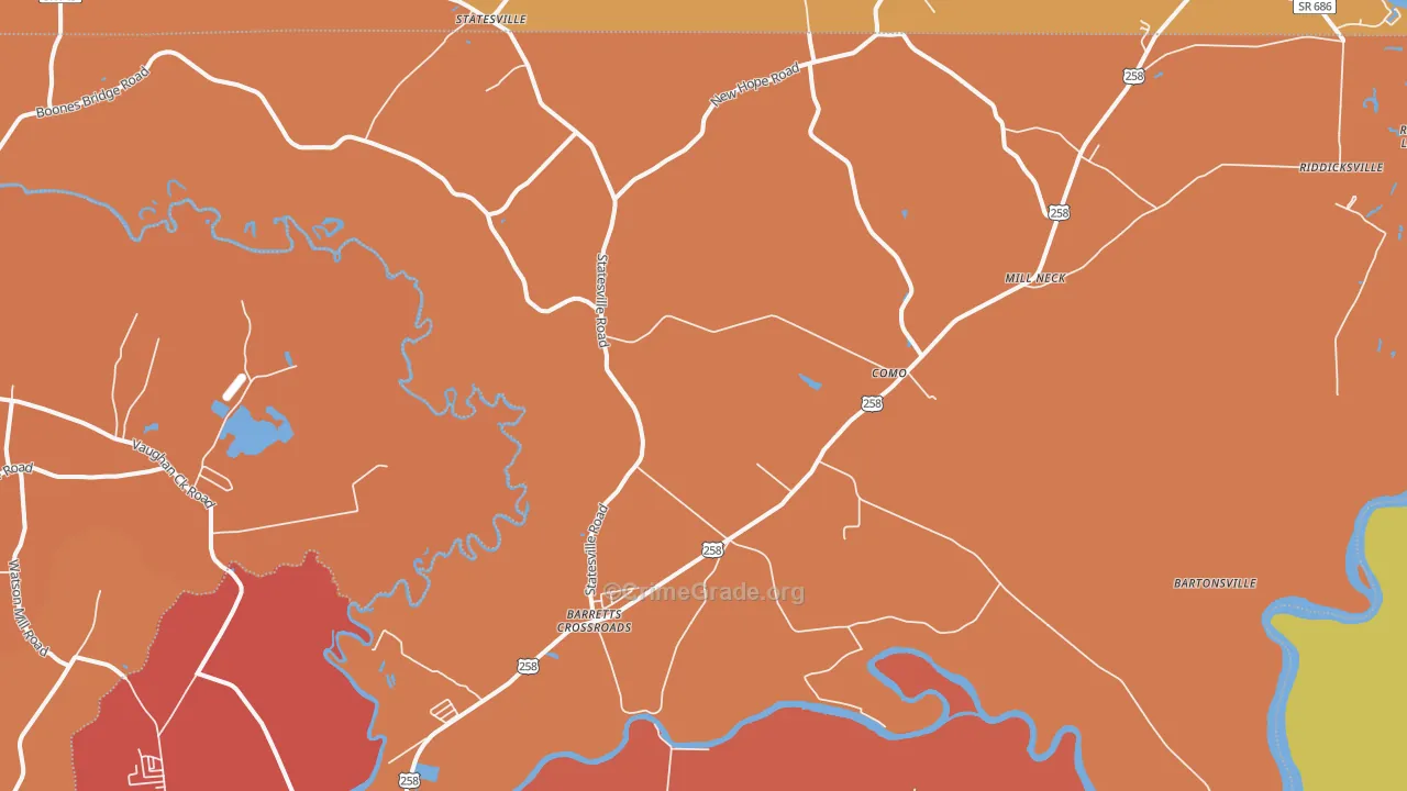 Como, NC Map of Robbery Rates