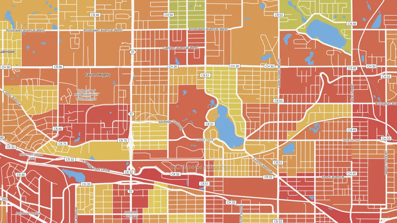 Como, St. Paul, MN Map of Robbery Rates