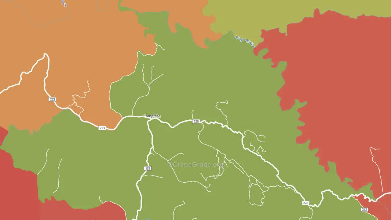 Comptche, CA Map of Robbery Rates