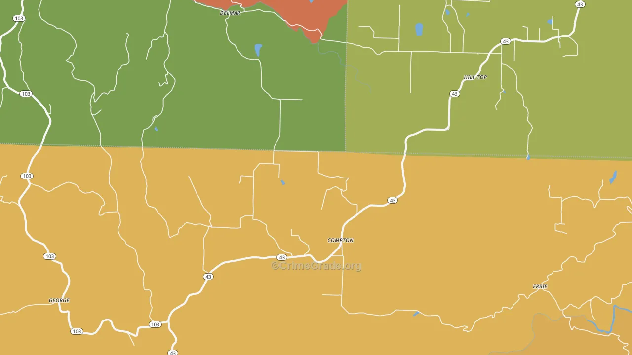 Compton, AR Map of Robbery Rates